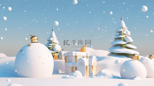 圣诞蓝背景图片_清新蓝金色3D圣诞节电商促销展台背景