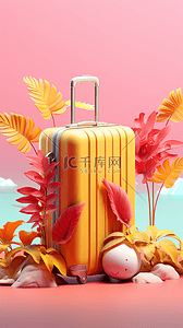旅行艺术背景图片_双十一3D时尚橙色旅行箱电商促销背景