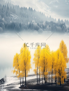 秋背景图片_美丽的冬季树木湖泊背景10