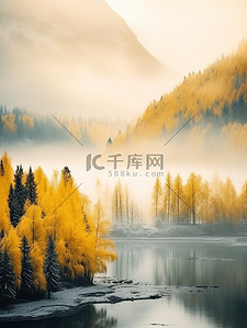 秋背景图片_美丽的冬季树木湖泊背景17