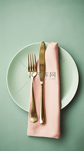 餐饮绿色背景图片_双十一粉绿色餐具电商促销背景