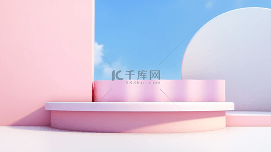 双十一清新粉蓝色电商促销场景展台背景8