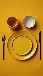 美食背景黄色背景图片_双十一明黄色餐具电商促销背景