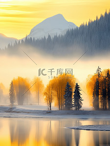 秋的背景图片_美丽的冬季树木湖泊背景16