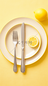 黄色电商促销背景背景图片_双十一明黄色餐具电商促销背景