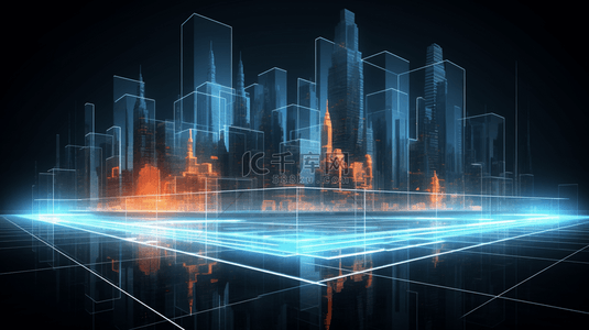 科技全息背景图片_城市建筑科技全息影像