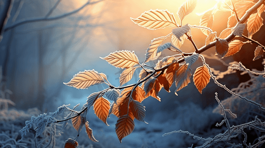 霜降树叶景色摄影