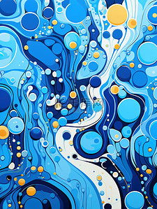 圆点和漩涡的亮蓝色绘画14
