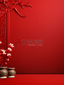红色中式花瓶背景图片_红色中国风喜庆简约背景46