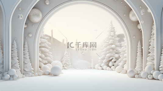 圆形圣诞边框背景图片_白色冬季圣诞装饰唯美背景17