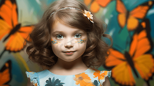 儿童可爱主题摄影照片_面部彩绘的可爱小女孩