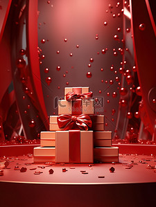 盒子盒背景图片_金色和红色丝带盒红色背景20