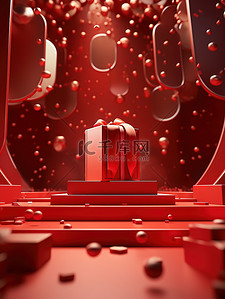 红色丝带喜庆背景背景图片_金色和红色丝带盒红色背景6