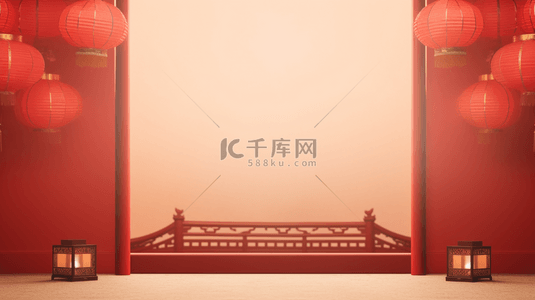 中国红喜庆灯笼装饰简约背景16