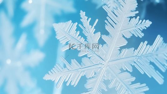 冬天蓝色晶莹剔透的雪花冰花纹理底纹背景