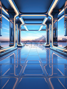 科幻科技空间背景图片_未来的科幻室内空间5