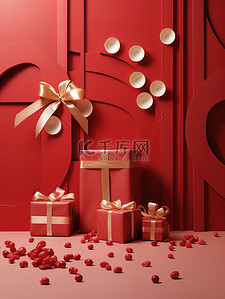 红色礼盒喜庆背景背景图片_红色礼品电商喜庆背景18