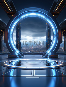 室内屏幕背景图片_未来的科幻室内空间11