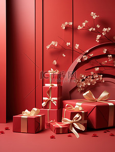 红色礼盒喜庆背景背景图片_红色礼品电商喜庆背景19