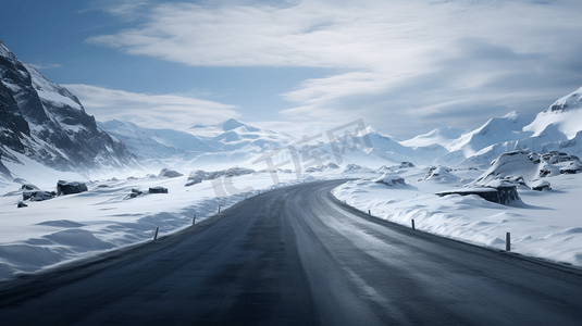 冬日白雪覆盖的公路和群山