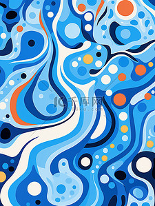 圆点和漩涡的亮蓝色绘画10