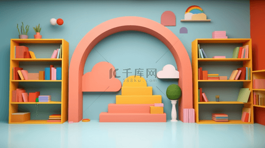 儿童幼儿背景图片_3D可爱亲子绘本馆儿童阅览室背景