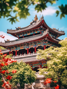 百色建筑红背景图片_宏伟的中国宫殿建筑1