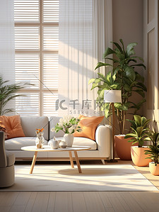 阳光背景图片_客厅装饰植物家居背景17