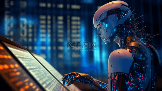 蓝色芯片背景图片_现代科技感机器人背景1