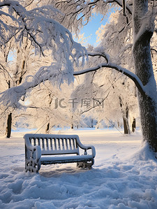 冬季雪景公园长椅10