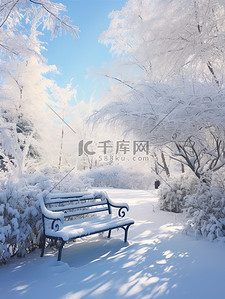 冬季背景图片_冬季雪景公园长椅16