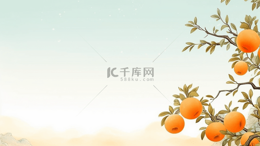 冬季柿子树风景雪景插画20