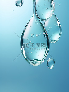 透明水滴漂浮浅蓝色背景10
