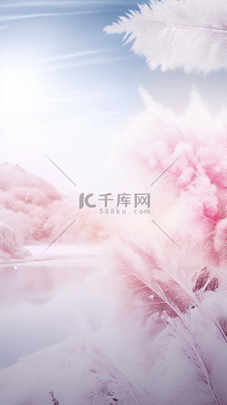 粉色背景图片_冬天冬季粉色芦苇花上的雾凇冰晶背景