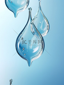 透明水滴漂浮浅蓝色背景4