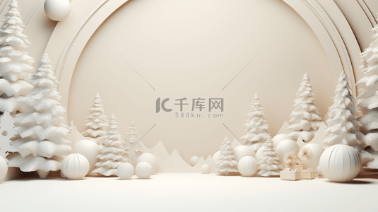 白色圣诞节剪纸风简约冬季雪景背景3