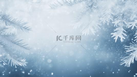 aigc冰花背景图片_蓝色冬天松枝上的冰晶冰花雾凇背景