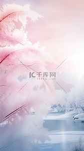 冬季粉色背景图片_冬天冬季粉色芦苇花上的雾凇冰晶背景