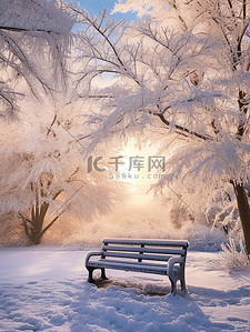 冬季背景图片_冬季雪景公园长椅5