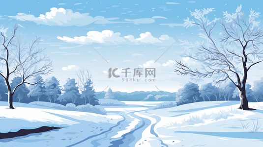 蓝色冬天风景雪树风景背景