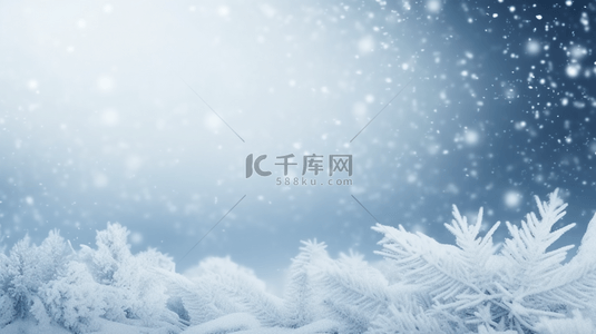 松枝背景图片_蓝色冬天松枝上的冰晶冰花雾凇背景