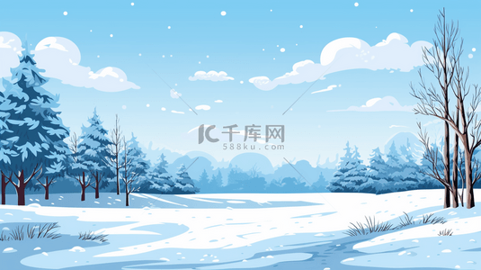 大寒背景图片_蓝色冬天风景雪树风景背景