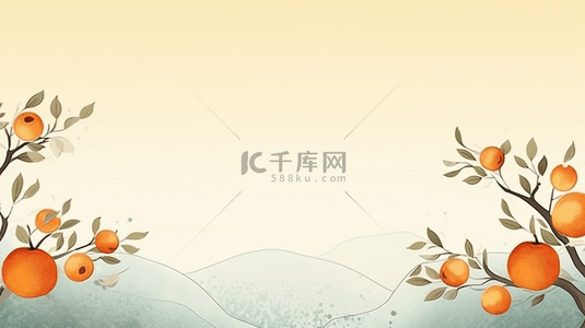 二十四节气大雪背景图片_冬季柿子树风景雪景插画16