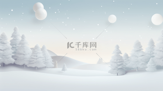 白色圣诞节剪纸风简约冬季雪景背景17