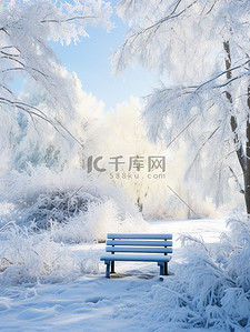 冬季雪景公园长椅1