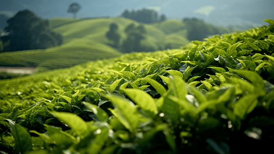 美丽的茶田茶叶特写