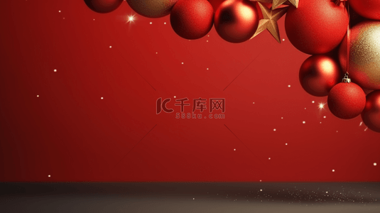红色c4d背景图片_红底色圣诞球装饰背景1