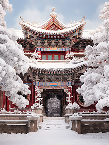 建筑宫殿宏伟冬天雪景11