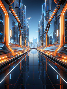 高科技科幻背景图片_高科技氛围的未来走廊4