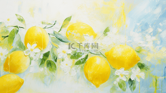 冰青柠檬红茶背景图片_清新水果柠檬油彩质感油画质感背景